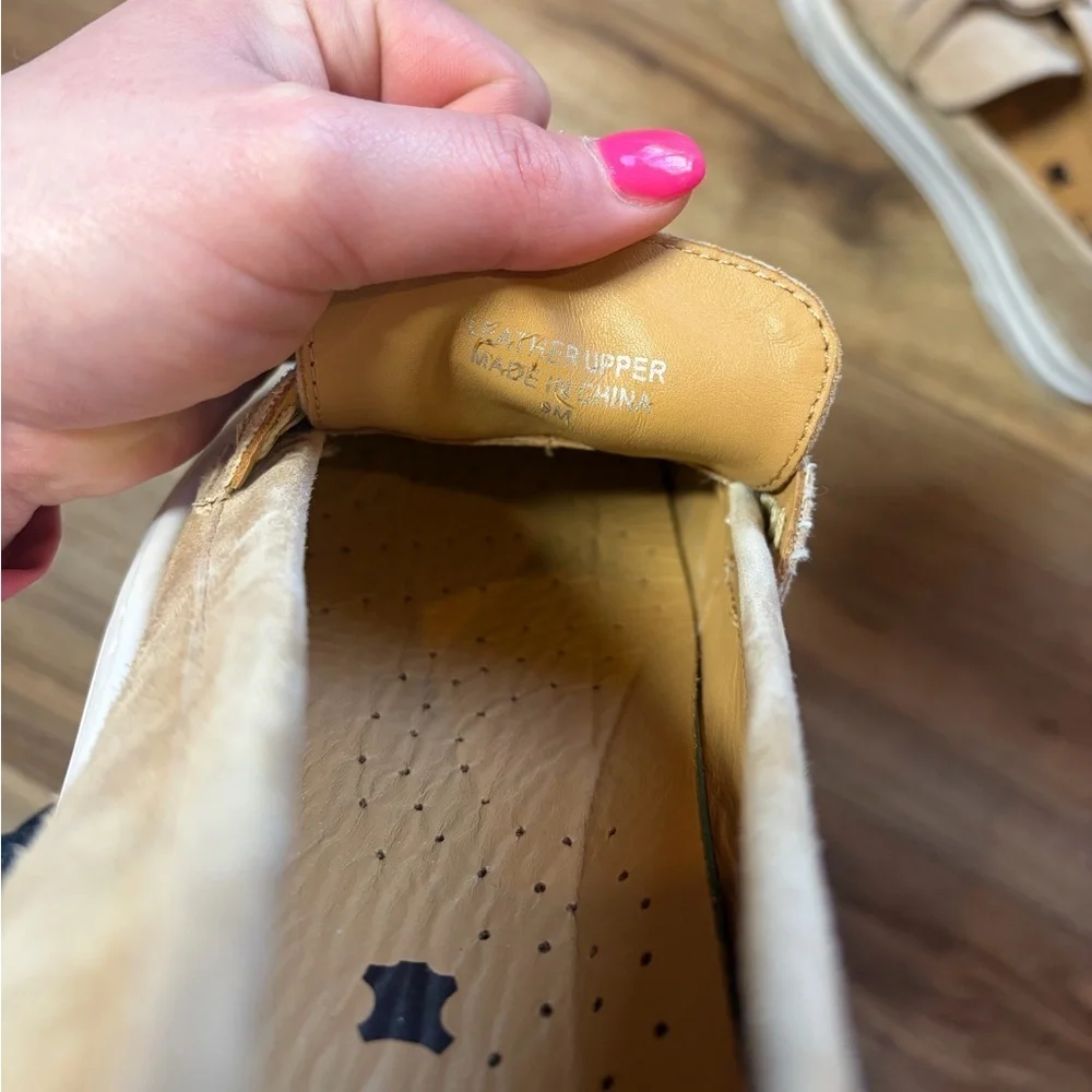 J/Slides AVA platform penny loafers in a light sand suede